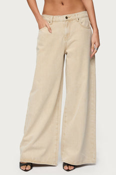 Buttoned Belt Low Rise Baggy Jeans