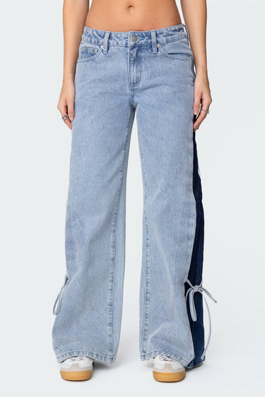 Contrast Split Washed Low Rise Bootcut Jeans