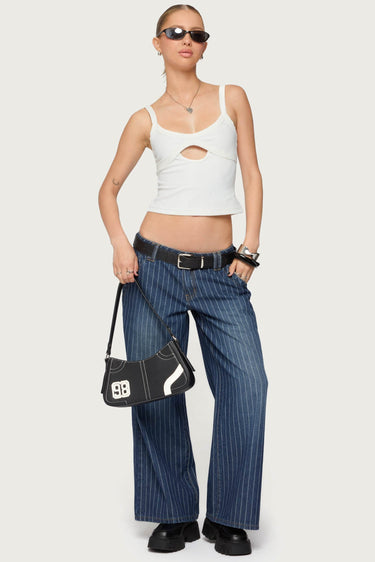 Petite Cory Striped Low Rise Baggy Jeans