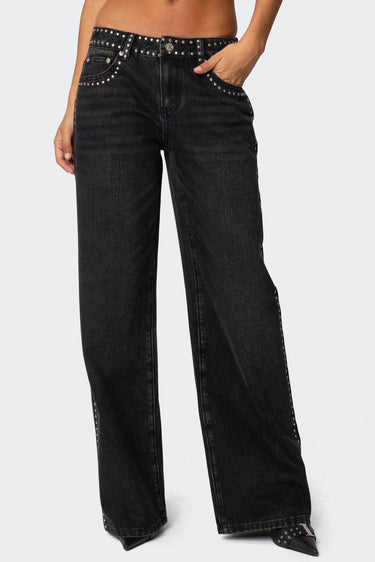Quincy Studded Low Rise Baggy Jeans