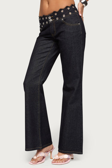 Scalloped Grommet Low Rise Bootcut Jeans