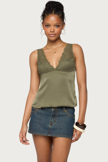 Vikkey Lacey Satin Effect Tank Top