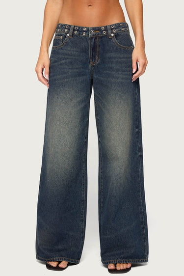Sauly Low Rise Grommet & Wing Jeans