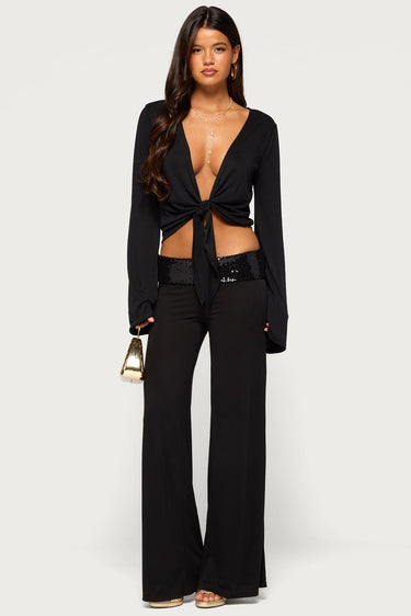 Moni Low Rise Foldover Sequin Pants