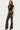 Pinstripe & Faux Leather Low Rise Flared Jeans
