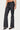 Pinstripe & Faux Leather Low Rise Flared Jeans