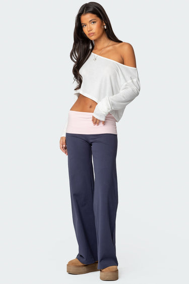 Wide Leg Contrast Foldover Pants