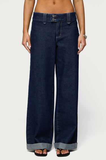 Cuffed Low Rise Straight Leg Jeans