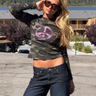 Peace Rhinestone Camo Top
