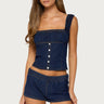 Aggie Ruched Button Denim Top